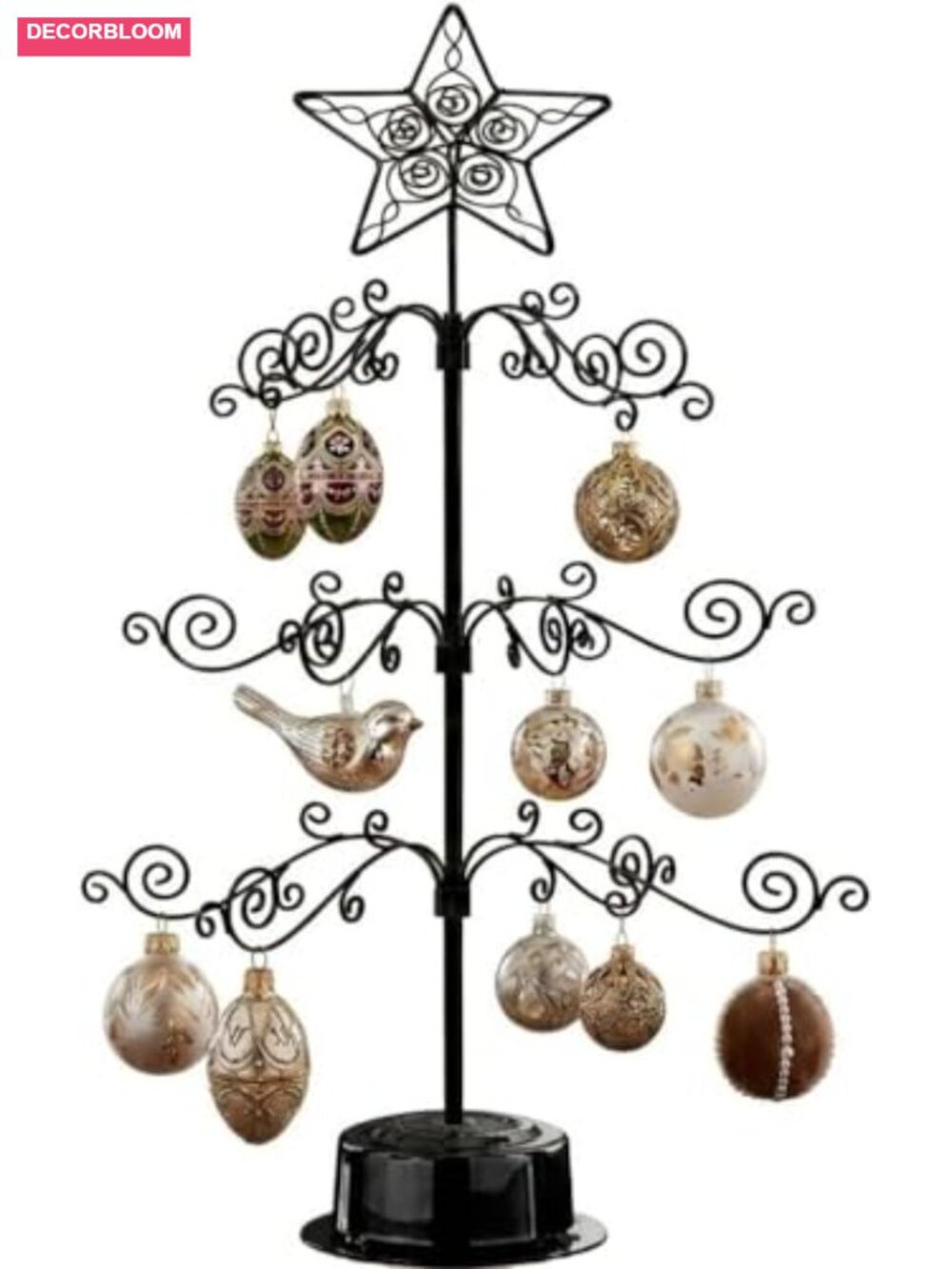 24" Rotating Ornament Display Tree Stand Metal 36 Hooks Tabletop Holiday